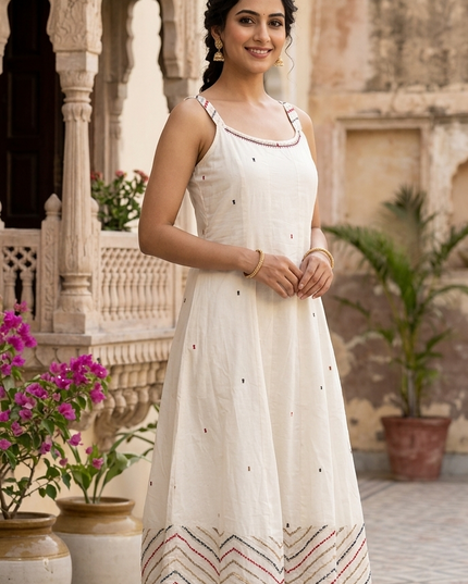 Women Off-White Cotton Kurti Pant Set | Elegant Ethnic Wear by He & She