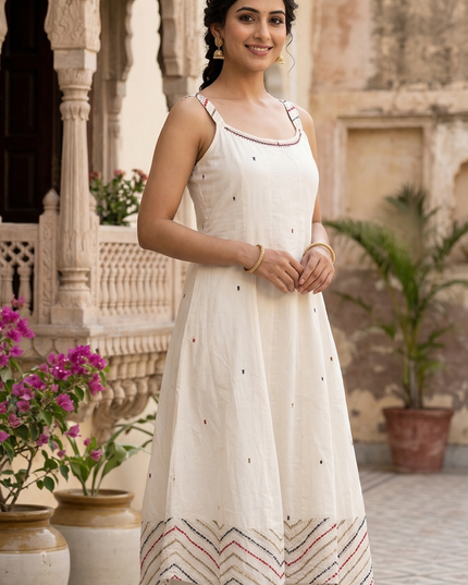 Women Off-White Cotton Kurti Pant Set | Elegant Ethnic Wear by He & She