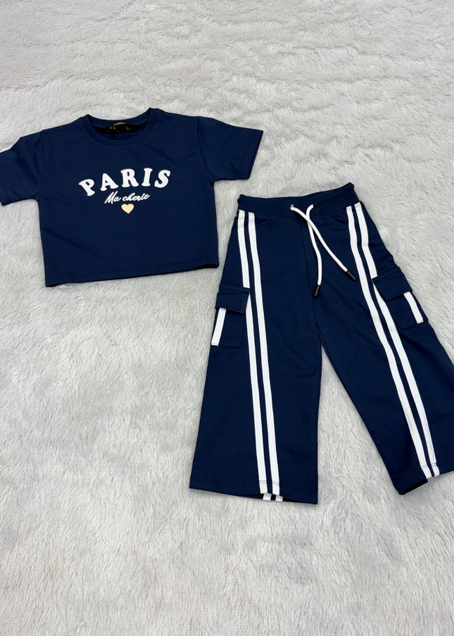Girls Stylish Navy Blue Cord Set for Kids | Trendy Co-Ord Outfit by He And She