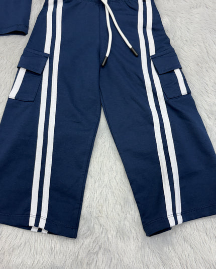 Girls Stylish Navy Blue Cord Set for Kids | Trendy Co-Ord Outfit by He And She