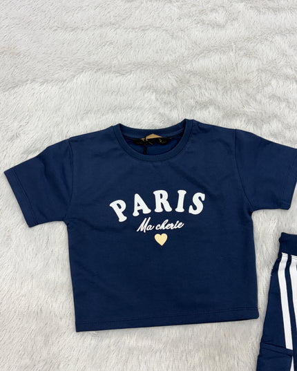 Girls Stylish Navy Blue Cord Set for Kids | Trendy Co-Ord Outfit by He And She