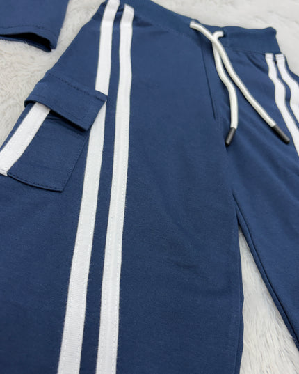 Girls Stylish Navy Blue Cord Set for Kids | Trendy Co-Ord Outfit by He And She