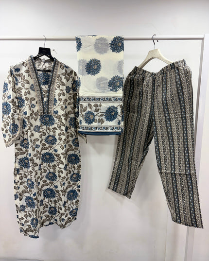 Women Floral Printed Kurti Set with Palazzo & Dupatta | Elegant Ethnic Wear | He and She