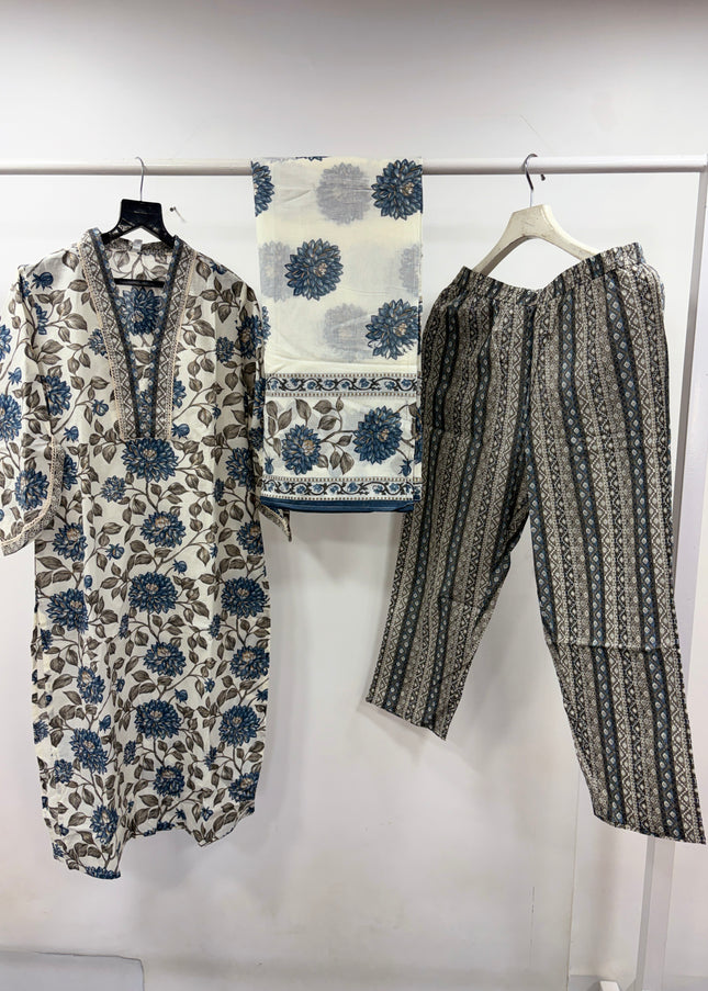 Women Floral Printed Kurti Set with Palazzo & Dupatta | Elegant Ethnic Wear | He and She