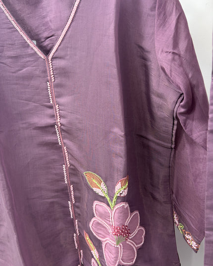 He And She Women’s Purple Embroidered Cord Set | Stylish Casual & Ethnic Co-Ord Set for Women