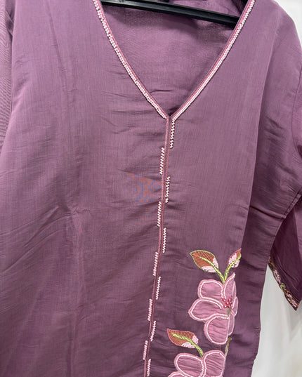 He And She Women’s Purple Embroidered Cord Set | Stylish Casual & Ethnic Co-Ord Set for Women