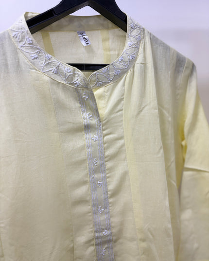 He And She Women's Lemon Yellow Embroidered Anarkali Kurta Set with Dupatta & Pants