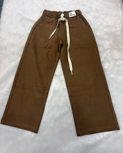 He & She Girls Brown Wide Leg Drawstring Casual Pants | Comfortable Everyday Wear