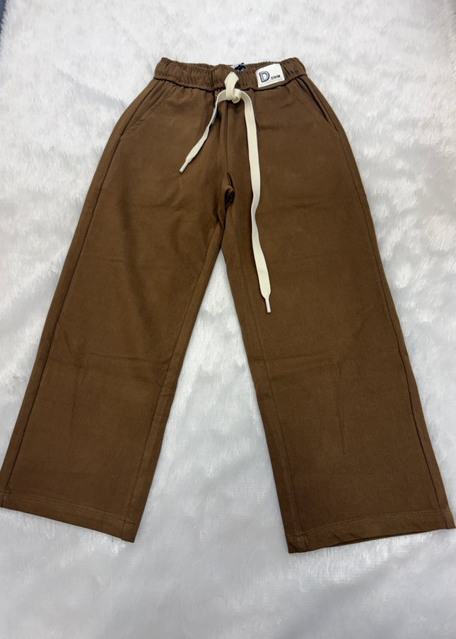 He & She Girls Brown Wide Leg Drawstring Casual Pants | Comfortable Everyday Wear