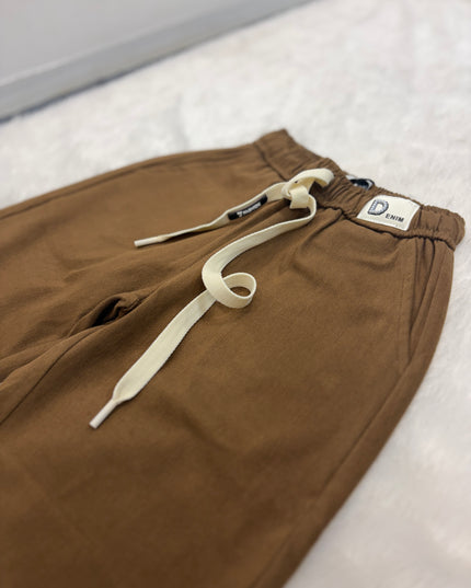 He & She Girls Brown Wide Leg Drawstring Casual Pants | Comfortable Everyday Wear