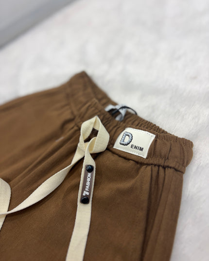 He & She Girls Brown Wide Leg Drawstring Casual Pants | Comfortable Everyday Wear