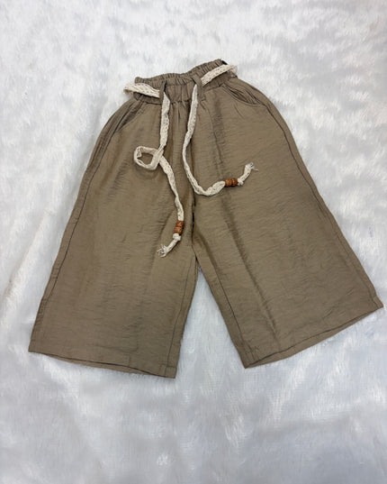 He and She Girls Wide-Leg Comfort Crop Pants – Trendy Kids Linen-Blend Trousers