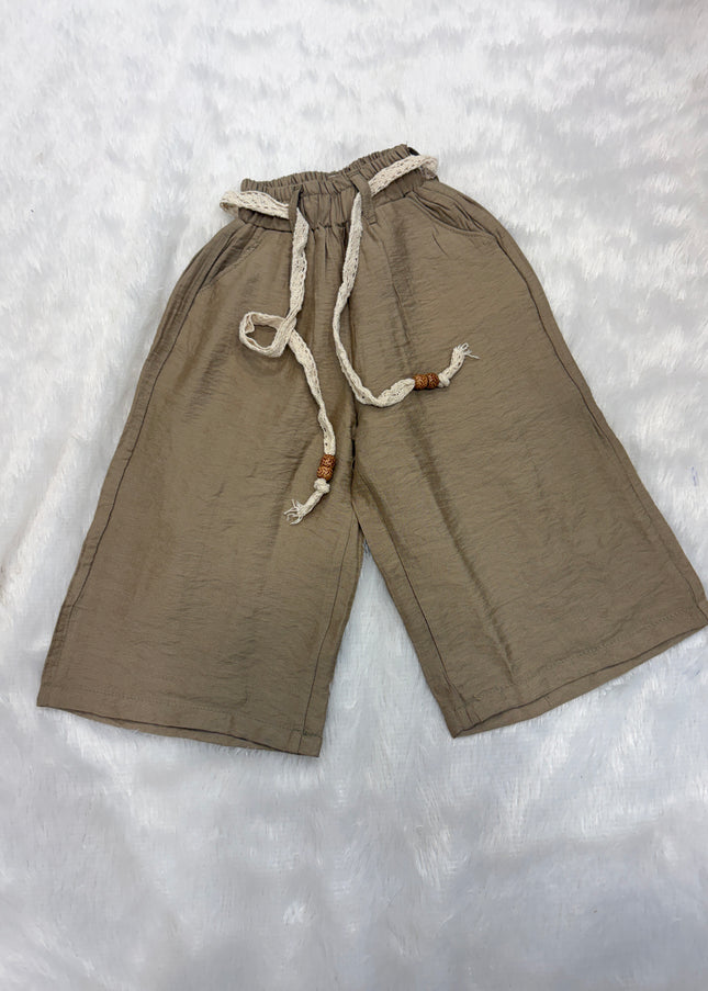 He and She Girls Wide-Leg Comfort Crop Pants – Trendy Kids Linen-Blend Trousers