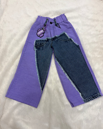 He & She Girls Trendy Purple Wide Leg Denim Patch Jeans