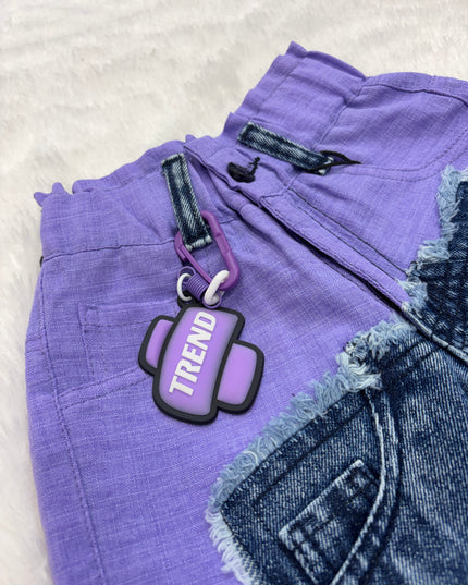 He & She Girls Trendy Purple Wide Leg Denim Patch Jeans