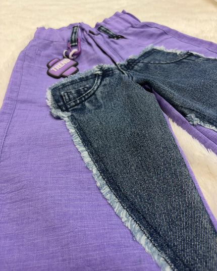 He & She Girls Trendy Purple Wide Leg Denim Patch Jeans