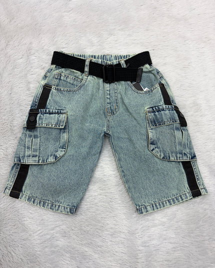 BOYS CAPRY CODE-B69 He and She Boys Denim Cargo Capri with Adjustable Belt | Stylish Casual Capri Shorts for Kids