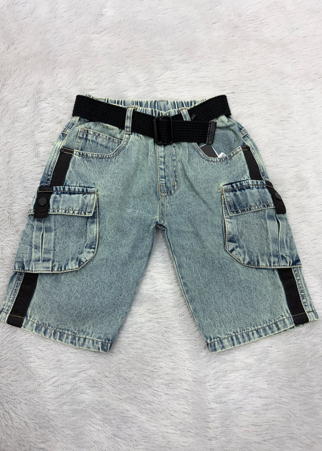 BOYS CAPRY CODE-B69 He and She Boys Denim Cargo Capri with Adjustable Belt | Stylish Casual Capri Shorts for Kids