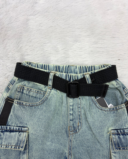 BOYS CAPRY CODE-B69 He and She Boys Denim Cargo Capri with Adjustable Belt | Stylish Casual Capri Shorts for Kids