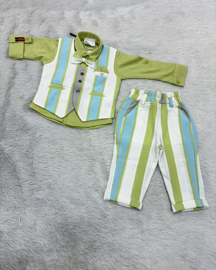 BOYS SET CODE-B68 He And She Boys Premium 3-Piece Western Wear Set with Shirt, Waistcoat, Bow Tie & Striped Pants