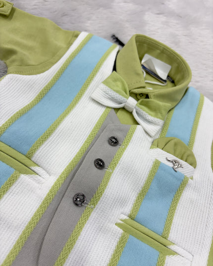 BOYS SET CODE-B68 He And She Boys Premium 3-Piece Western Wear Set with Shirt, Waistcoat, Bow Tie & Striped Pants