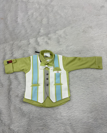 BOYS SET CODE-B68 He And She Boys Premium 3-Piece Western Wear Set with Shirt, Waistcoat, Bow Tie & Striped Pants