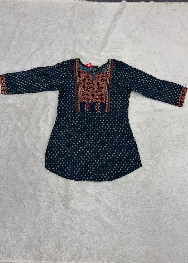 LADIES TWINIC CODE-A53 He and She Girls Navy Blue Ethnic Printed Tunic | Stylish Casual & Festive Wear for Girls