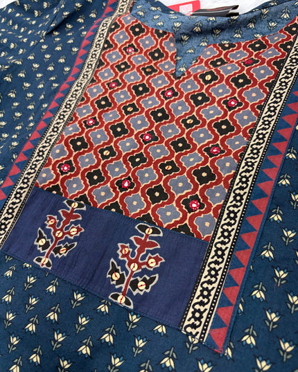 LADIES TWINIC CODE-A53 He and She Girls Navy Blue Ethnic Printed Tunic | Stylish Casual & Festive Wear for Girls