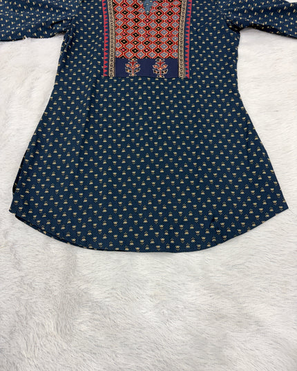 LADIES TWINIC CODE-A53 He and She Girls Navy Blue Ethnic Printed Tunic | Stylish Casual & Festive Wear for Girls
