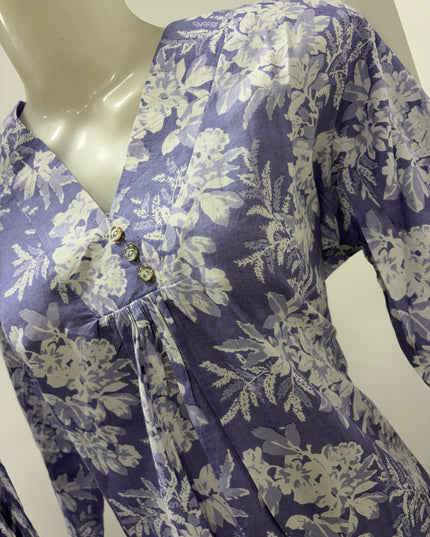 LADIES  DRESS CODE-A60 He And She Women's Lavender Floral Printed Kurti Set with Printed Pants & Dupatta