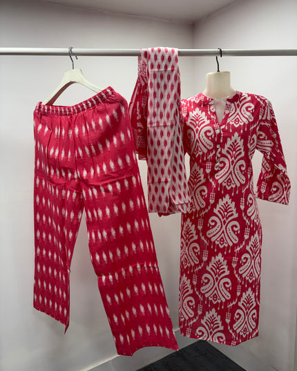 LADIES KURTI SET CODE-A55 He and She Girls Pink Printed Kurti Set with Palazzo & Dupatta | Ethnic Wear for Girls