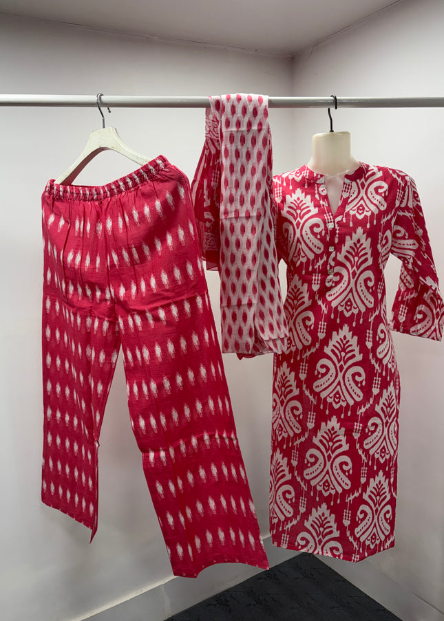 LADIES KURTI SET CODE-A55 He and She Girls Pink Printed Kurti Set with Palazzo & Dupatta | Ethnic Wear for Girls