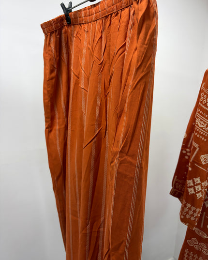 LADIES KURTI CODE-A54 He and She Women's Printed Co-Ord Set | Shirt Style Top & Wide Leg Palazzo | Coffee & Orange