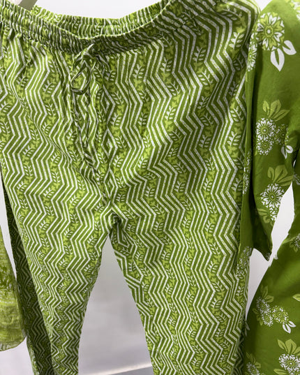 LADIES DRESS CODE-A59 He And She Women's Green Floral Printed Kurti Set with Pant & Dupatta | Stylish Ethnic Wear for Women