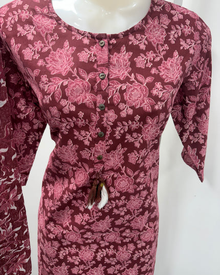 LADIES DRESS CODE-A63 He & She Women's Maroon Floral Printed Kurti Pant Dupatta Set | Elegant Ethnic Wear for Women