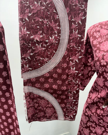 LADIES DRESS CODE-A63 He & She Women's Maroon Floral Printed Kurti Pant Dupatta Set | Elegant Ethnic Wear for Women