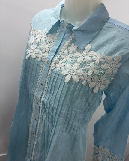LADIES COTS CODE- A51 He & She Women's Embroidered Co-Ord Set | Premium Shirt & Palazzo Set | Beige & Sky Blue