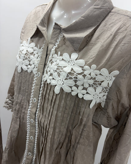 LADIES COTS CODE- A51 He & She Women's Embroidered Co-Ord Set | Premium Shirt & Palazzo Set | Beige & Sky Blue