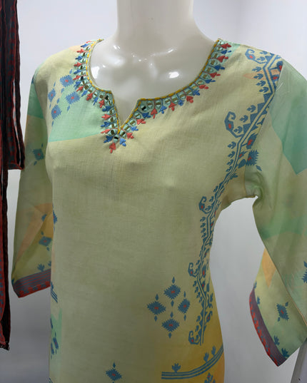 LADIES KURTI SET CODE-A58 He & She Women’s Light Green Printed Kurti Set with Dupatta | Elegant Ethnic Wear for Casual & Festive Occasions
