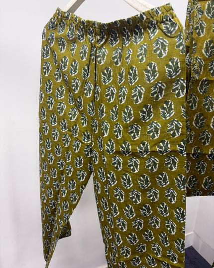 LADIES DRESS CODE-A62 He & She Women's Olive Green Printed Kurti Pant Dupatta Set | Elegant Ethnic Wear for Women