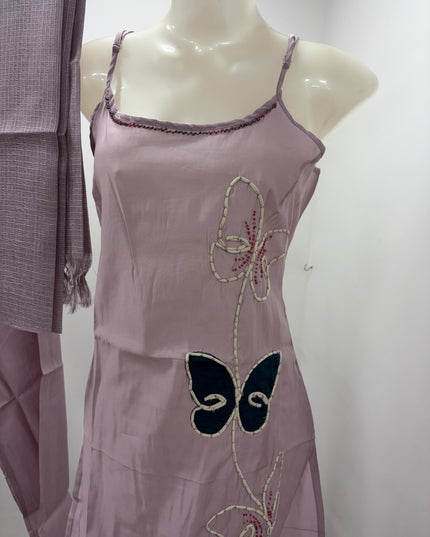 LADIES DRESS CODE-A49 He And She Women's Lavender Embroidered Kurti Pant Set with Dupatta
