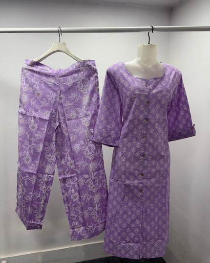 LADIES COTS CODE-A50 Elegant Lavender Printed Kurti with Matching Pants – Perfect for Casual, Office & Daily Wear