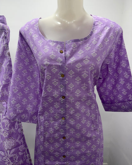 LADIES COTS CODE-A50 Elegant Lavender Printed Kurti with Matching Pants – Perfect for Casual, Office & Daily Wear