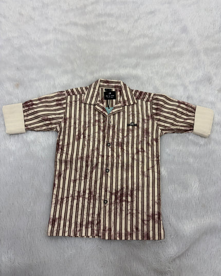 BOYS SHIRTS CODE-B97 Boys Maroon & Green Vertical Stripe Full Sleeve Casual Shirt