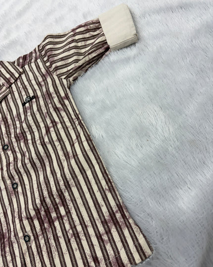 BOYS SHIRTS CODE-B97 Boys Maroon & Green Vertical Stripe Full Sleeve Casual Shirt