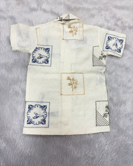 BOYS SHIRTS CODE-B95  He And She Boys Cream Printed Cotton Casual Shirt | Half Sleeve Summer Shirt for Kids