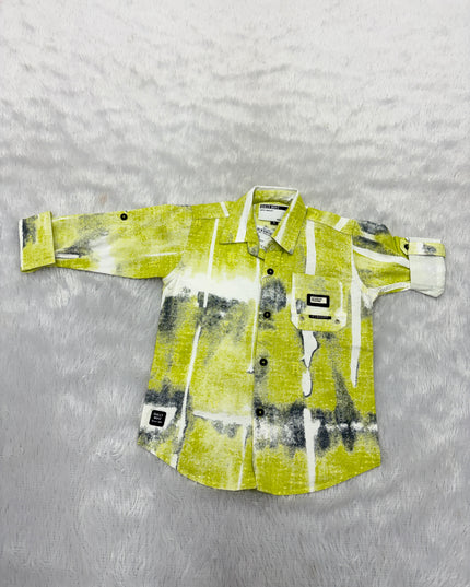 BOYS SHIRTS CODE-B87 He and She Boys Lime Green Abstract Printed Casual Cotton Shirt | Full Sleeve Party Wear Shirt for Kids