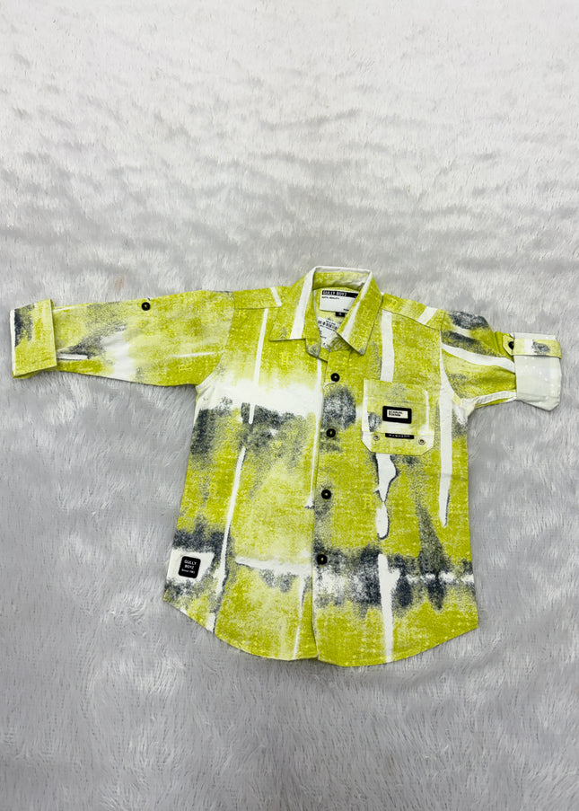BOYS SHIRTS CODE-B87 He and She Boys Lime Green Abstract Printed Casual Cotton Shirt | Full Sleeve Party Wear Shirt for Kids