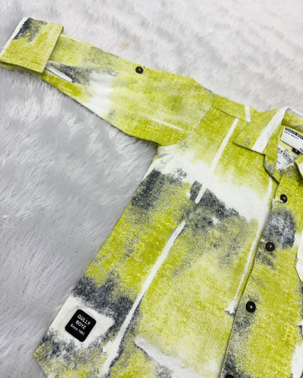 BOYS SHIRTS CODE-B87 He and She Boys Lime Green Abstract Printed Casual Cotton Shirt | Full Sleeve Party Wear Shirt for Kids