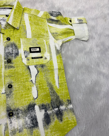 BOYS SHIRTS CODE-B87 He and She Boys Lime Green Abstract Printed Casual Cotton Shirt | Full Sleeve Party Wear Shirt for Kids
